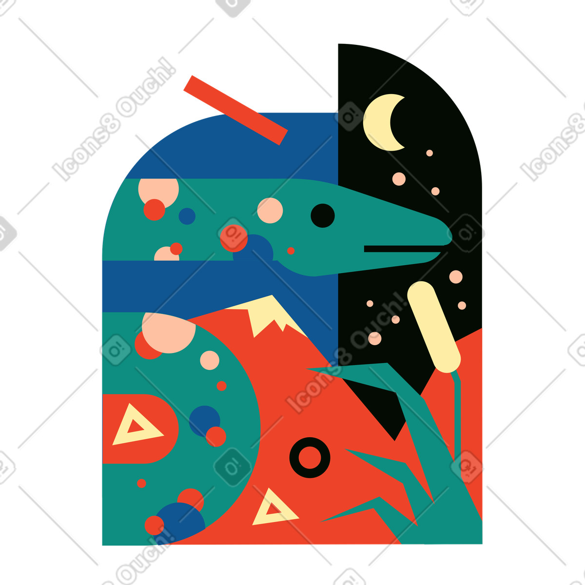 Green snake in the mountains illustration Polar style download PNG, SVG