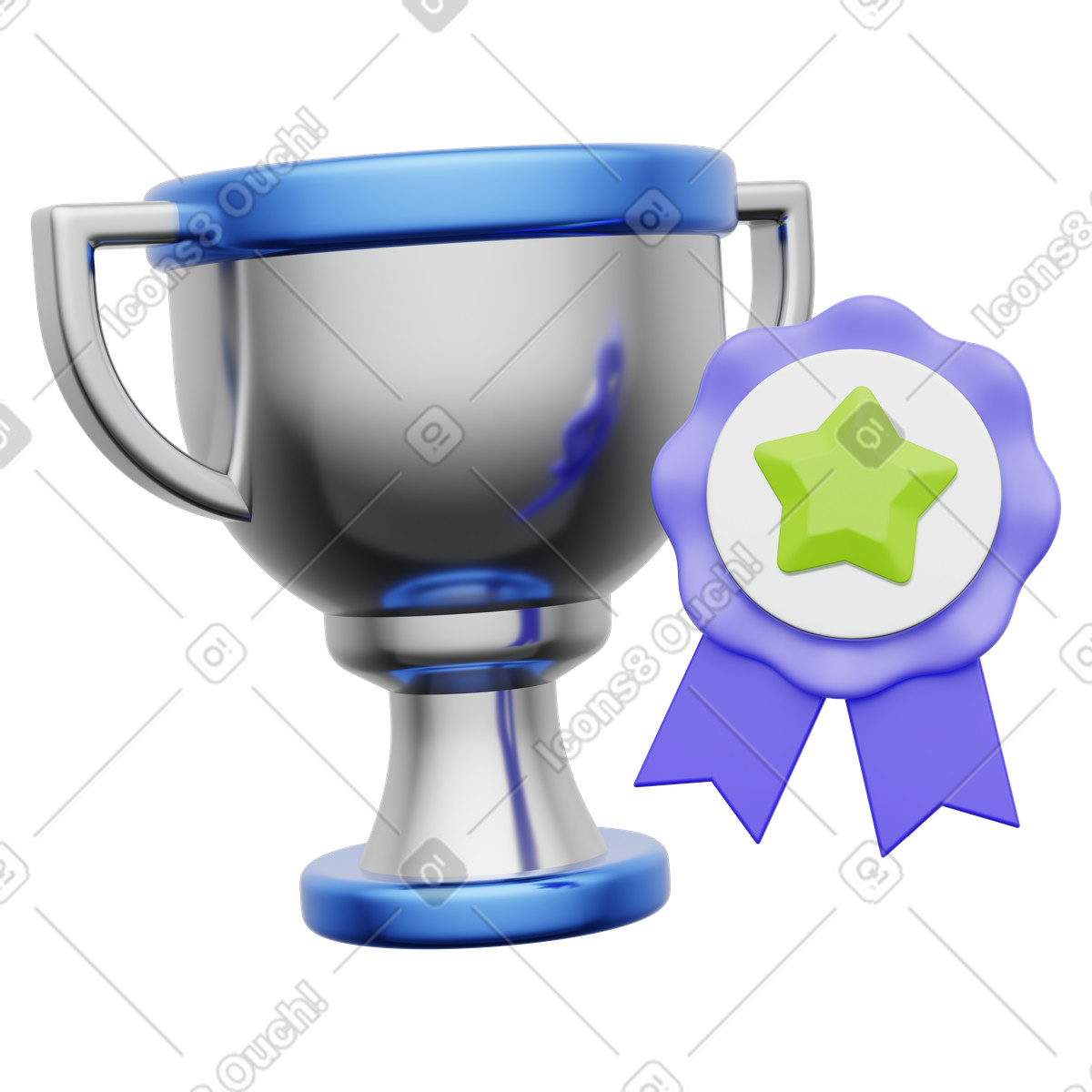 Trophy cup with award ribbon for achievement recognition illustration in 3D Playful style download in PNG, SVG
