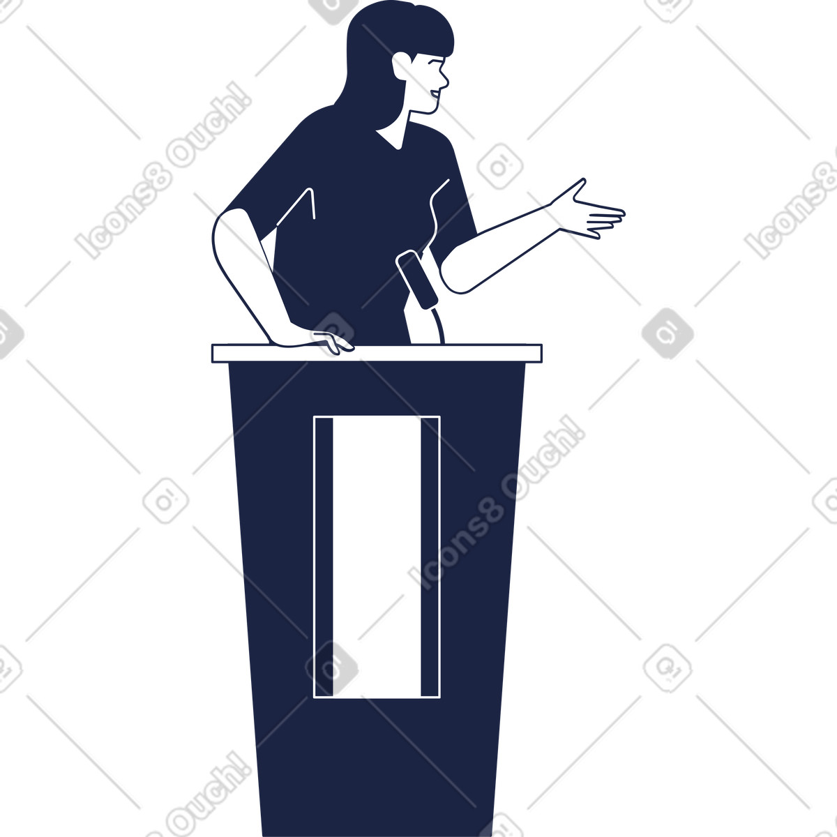 Urban Line スタイルの 女性が演壇でスピーチをする のイラストをPNG、SVG形式でダウンロード