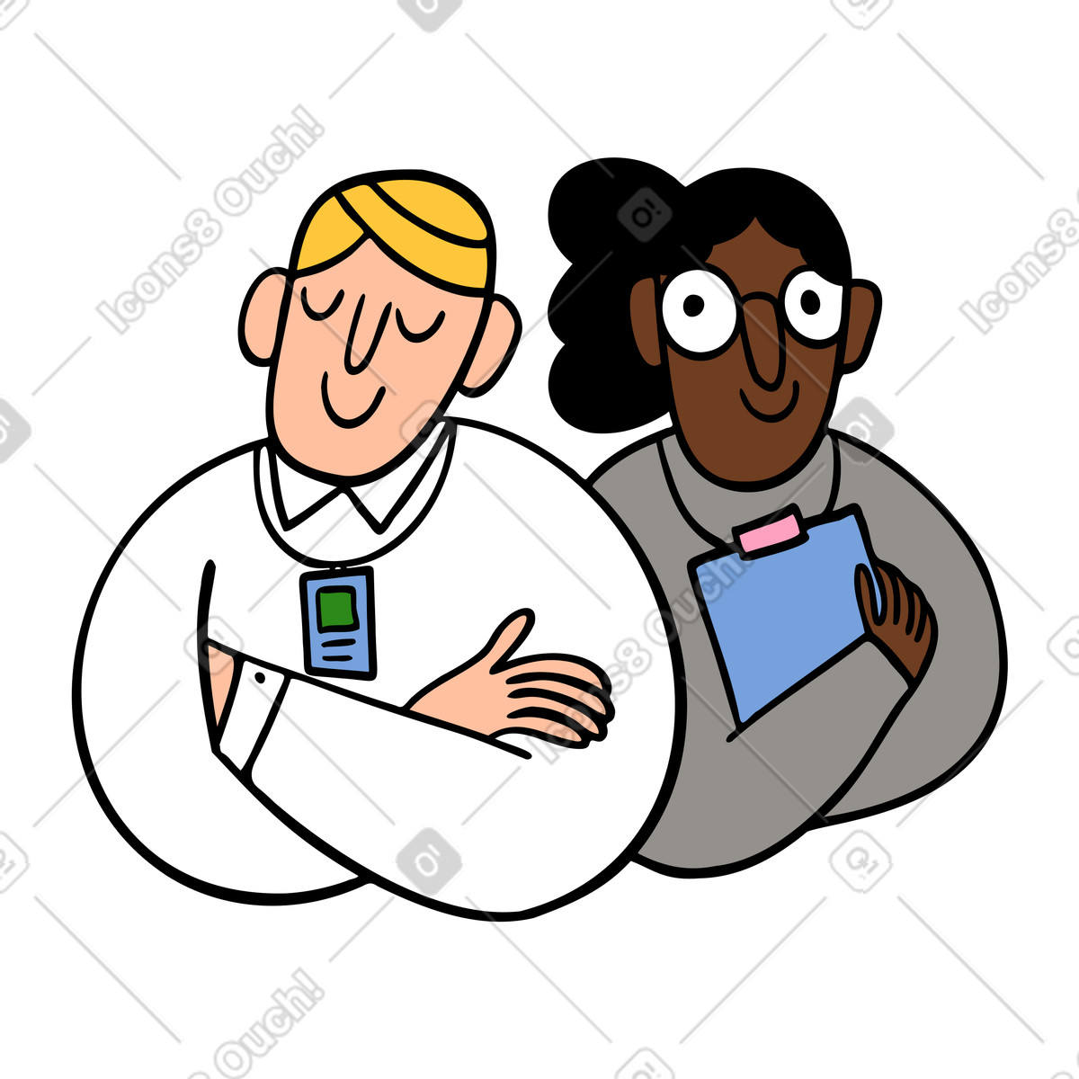 Ilustração de Dois colegas, companheiros equipe, amigos trabalho em no estilo Comic para baixar em PNG, SVG