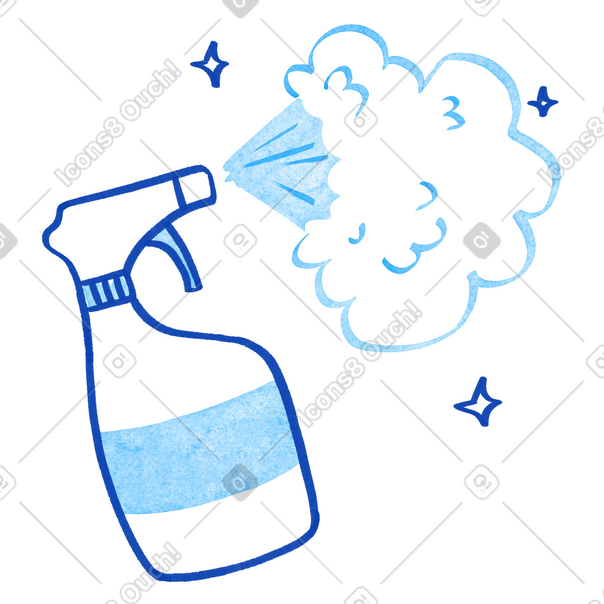Spray bottle cleaning disinfectant mist with sparkles for household hygiene-Illustration im Tint-Stil als Download in PNG, SVG