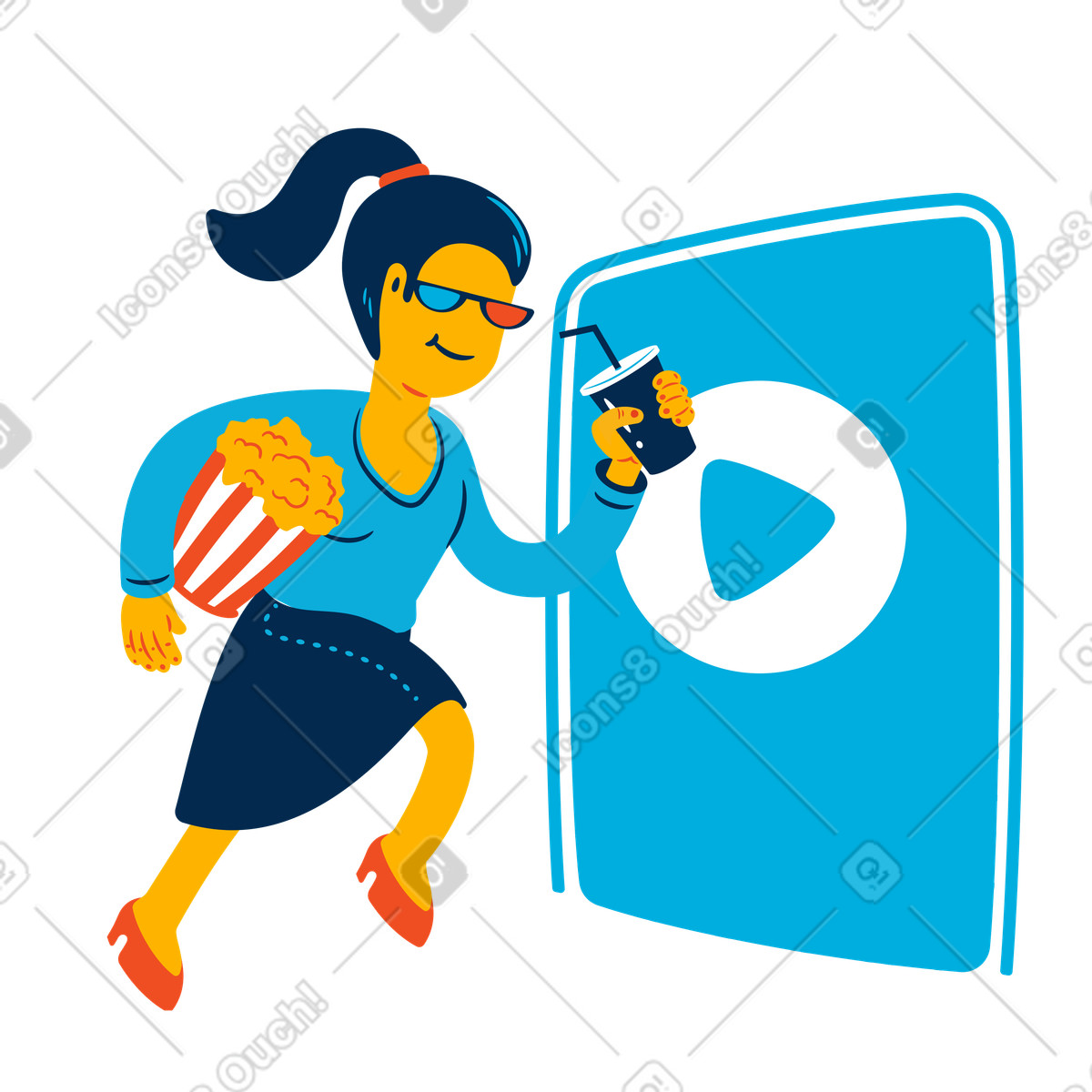 Illustration La femme va au cinéma dans le style Flame à télécharger aux formats PNG, SVG