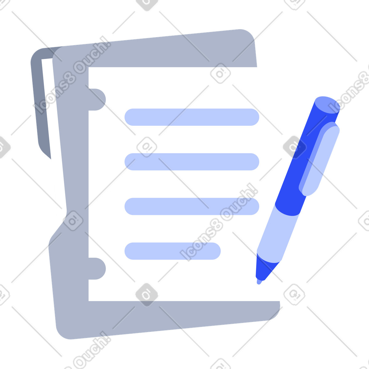 Illustration Document avec dossier et stylo, organisation du bureau prise de notes dans le style System à télécharger aux formats PNG, SVG