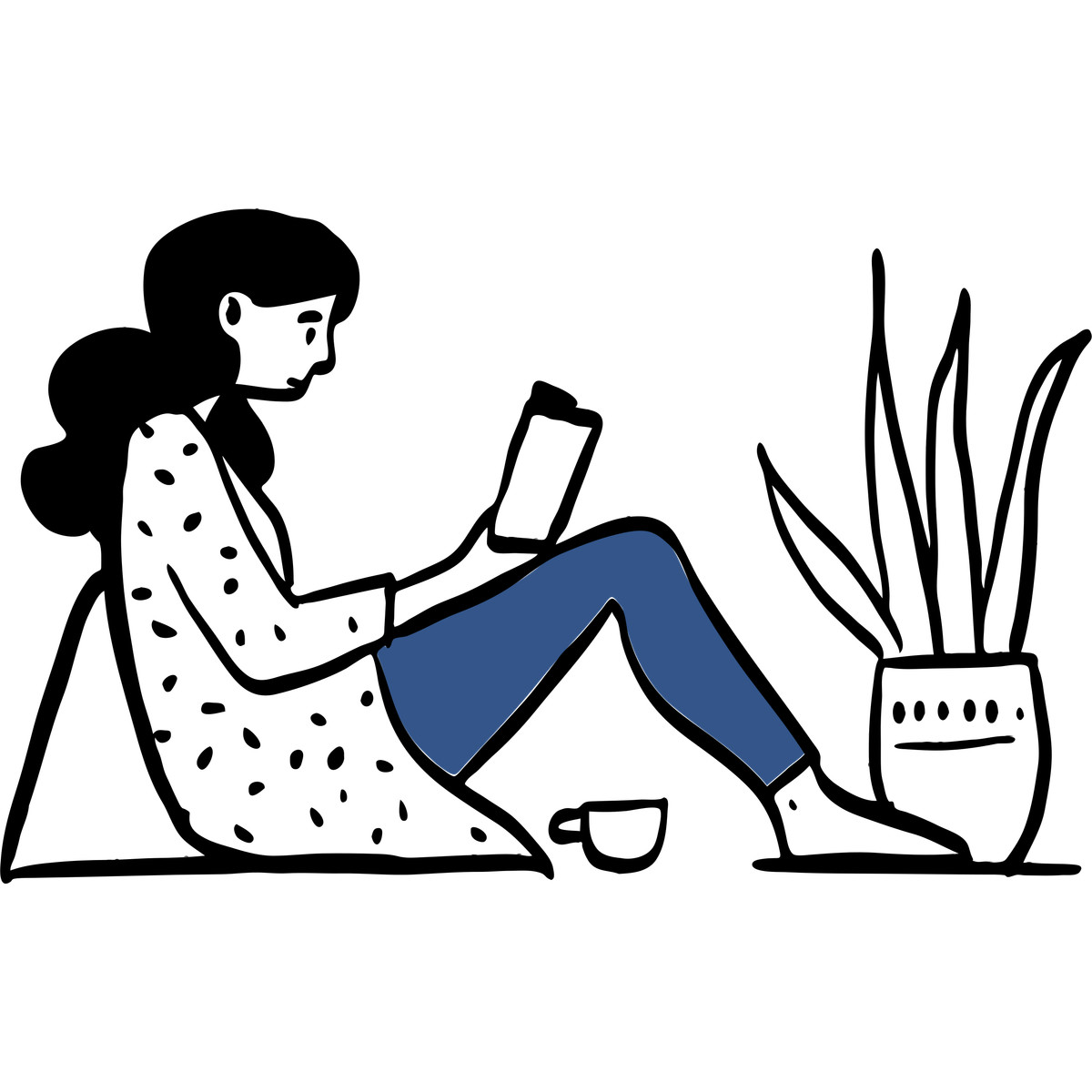 Open Doodles 스타일의 독서면 애니메이션 일러스트레이션 GIF, Lottie(JSON), AE로 다운로드