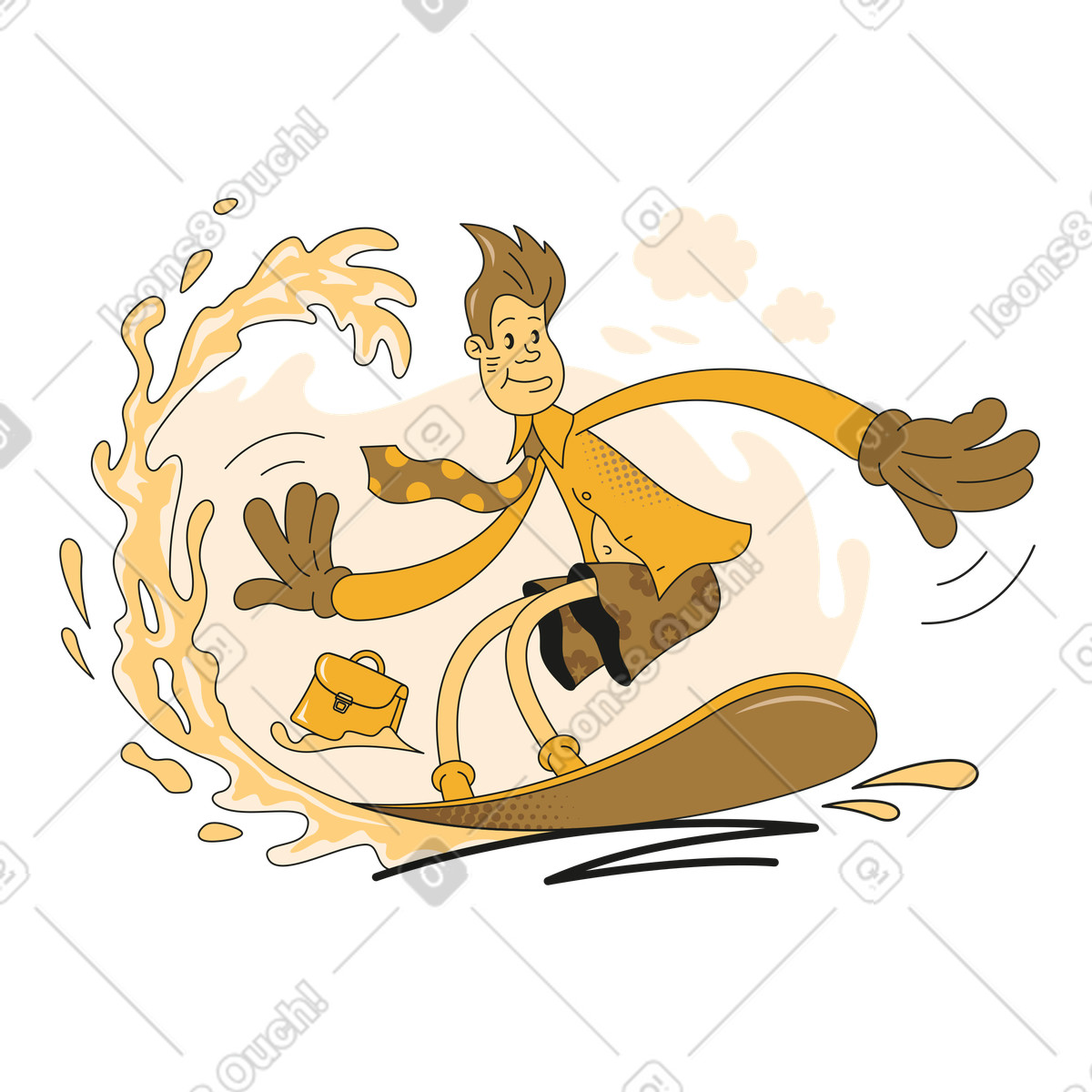 Uomo d'affari che naviga tra le onde illustrazione in stile Rubber scarica in PNG, SVG