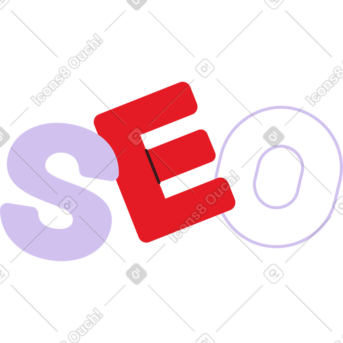 Ilustración Rotulación de texto seo en morado y rojo estilo Folks a descargar PNG SVG