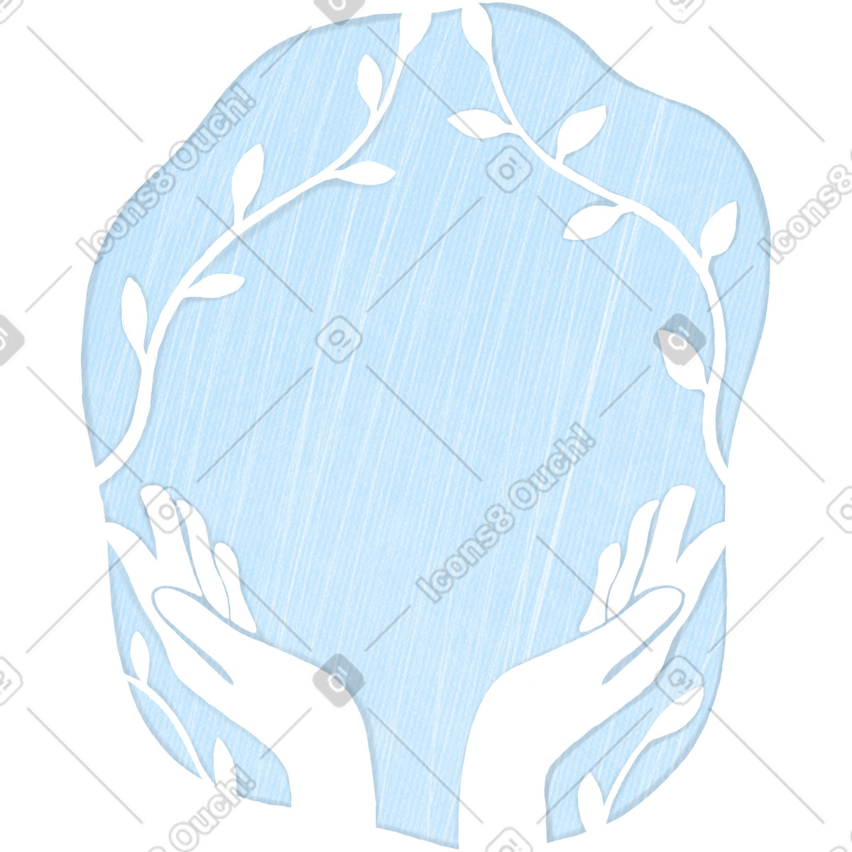 Blue spot on which hands and a plant are carved-Illustration im Crafty-Stil als Download in PNG, SVG