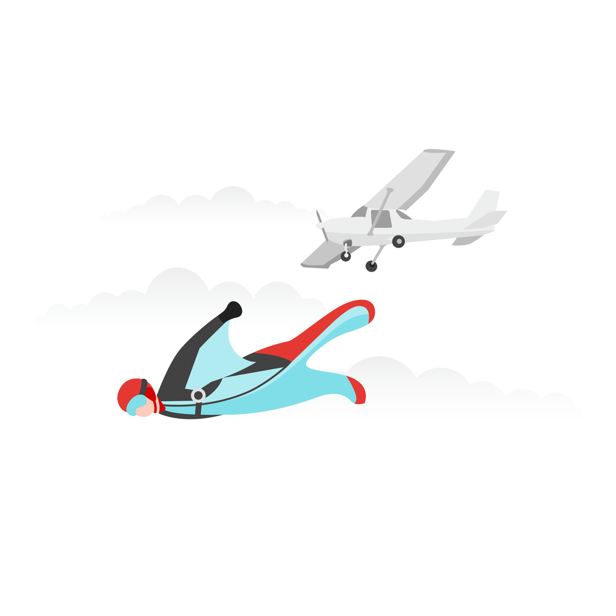 Wingsuit jump from airplane, Logged out or exit concept illustration in Fogg style download in PNG, SVG