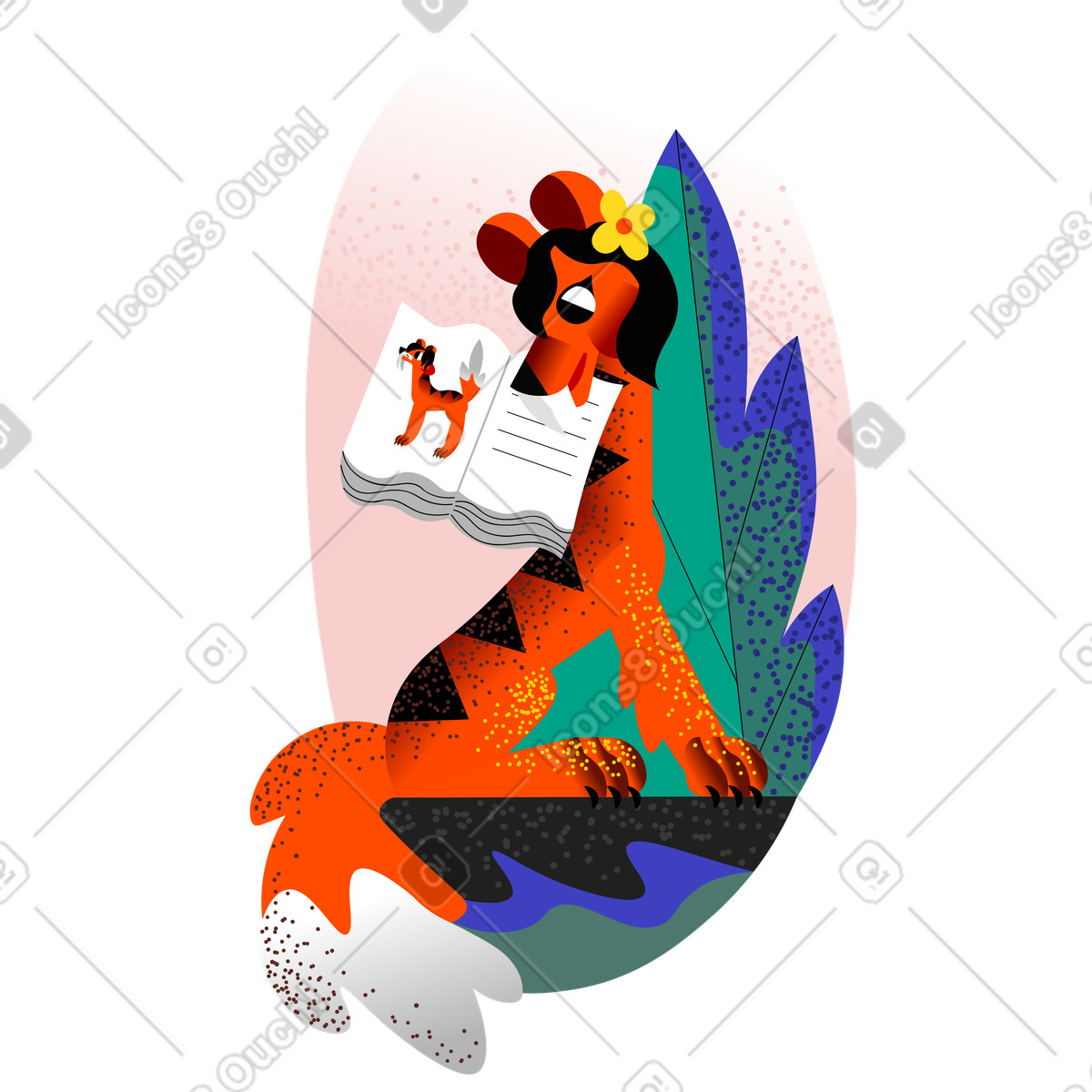 Tigre che tiene la lista rossa illustrazione in stile Fauna scarica in PNG, SVG