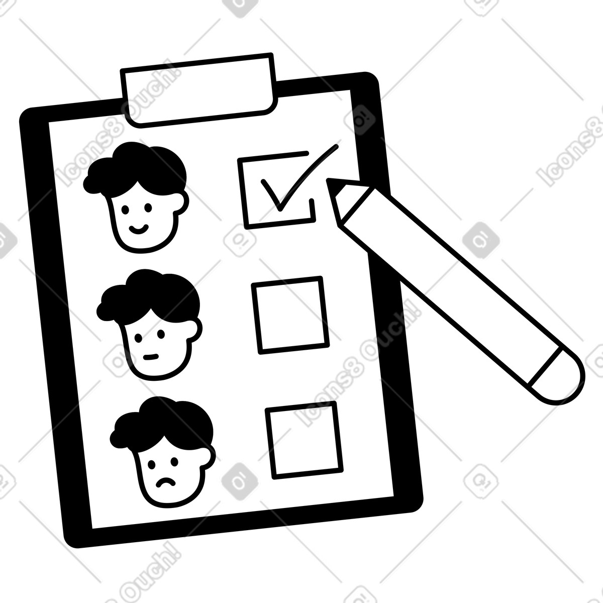 Ilustración Survey checklist with happy neutral sad faces and marked checkbox en estilo Notion Line Art a descargar en PNG y SVG