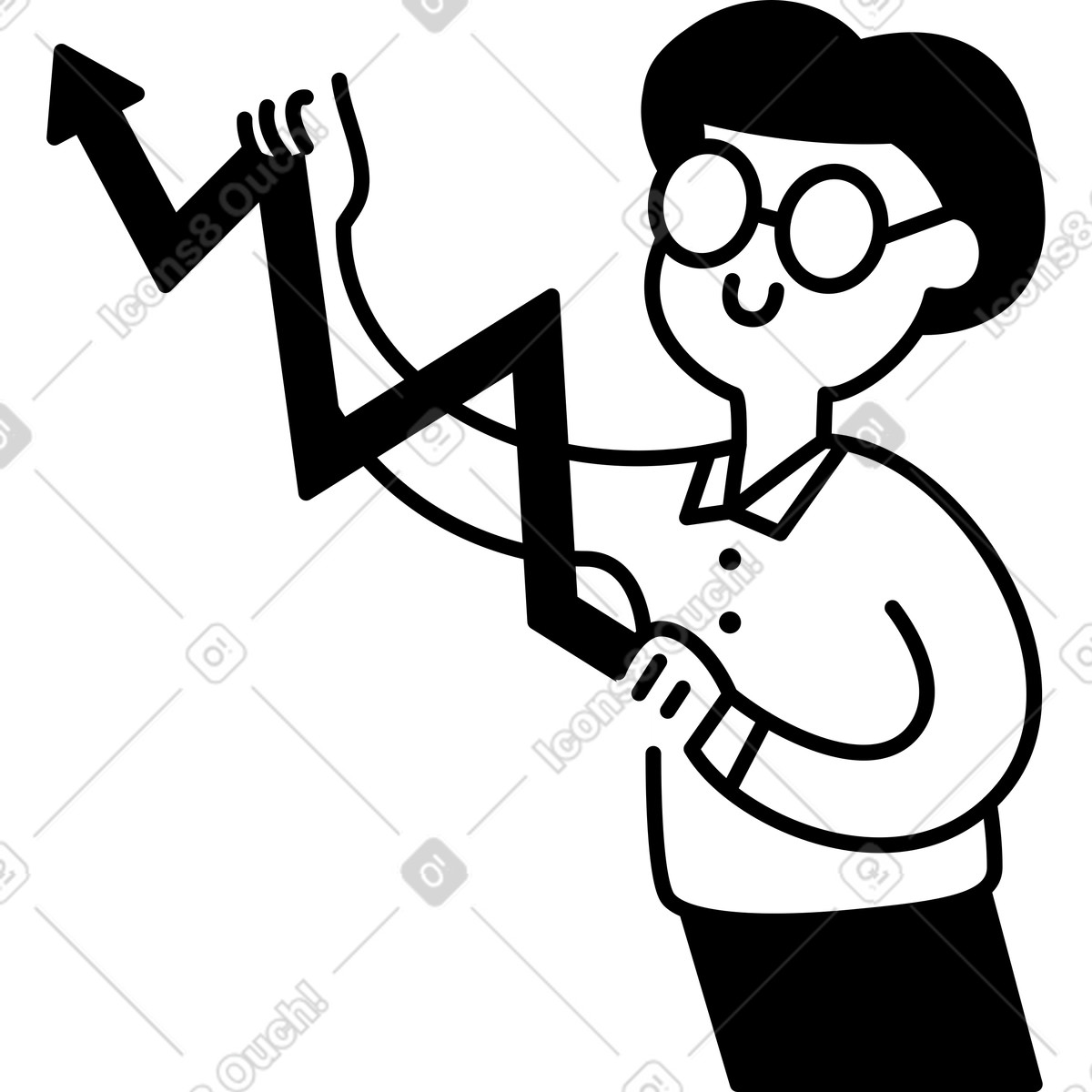 Ilustração de Professora escrevendo no quadro com a mão levantada e um rosto sorridente. em estilo Notion Line Art para baixar em PNG, SVG