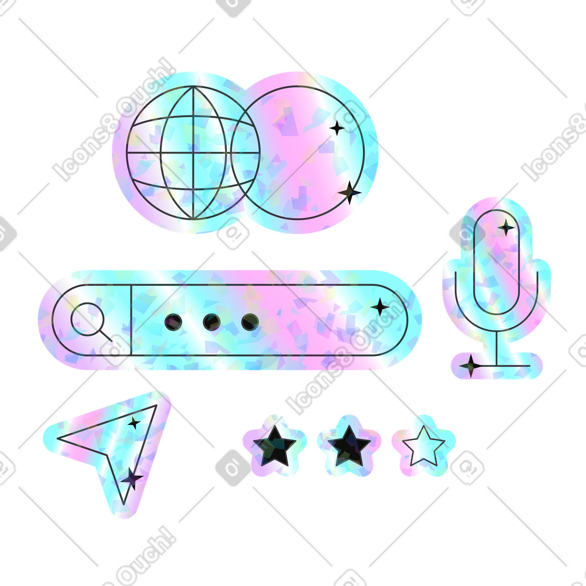 Searching for information on Internet illustration in Holostickers style download in PNG, SVG