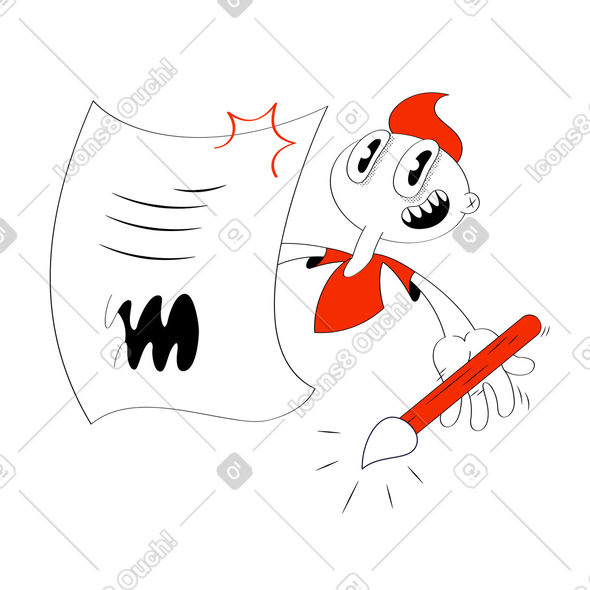 Сharacter holding talking document and pen, Contract signing or account creation concept-Illustration im Looney-Stil als Download in PNG, SVG