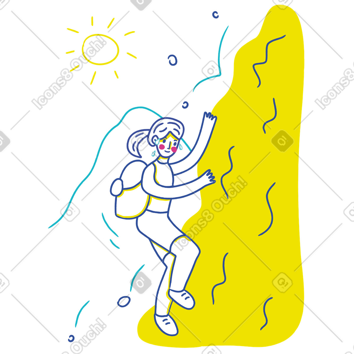 Ilustración Mujer con mochila escalando una montaña en estilo Lime a descargar en PNG y SVG