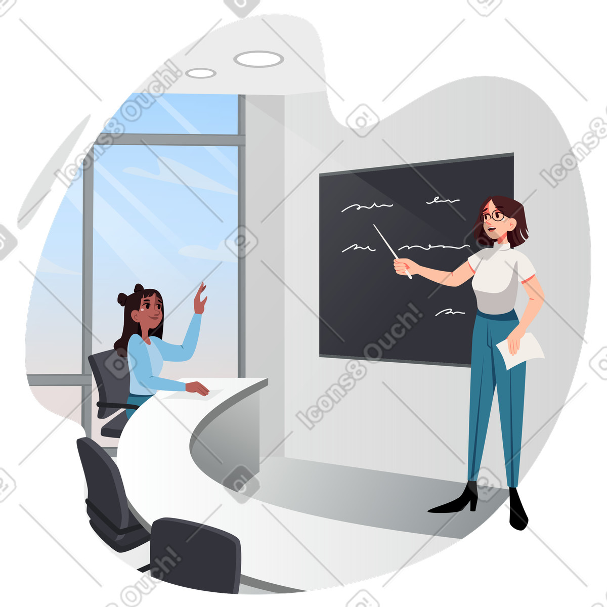 Ilustração animada de Aulas na universidade em GIF, Lottie (JSON), AE