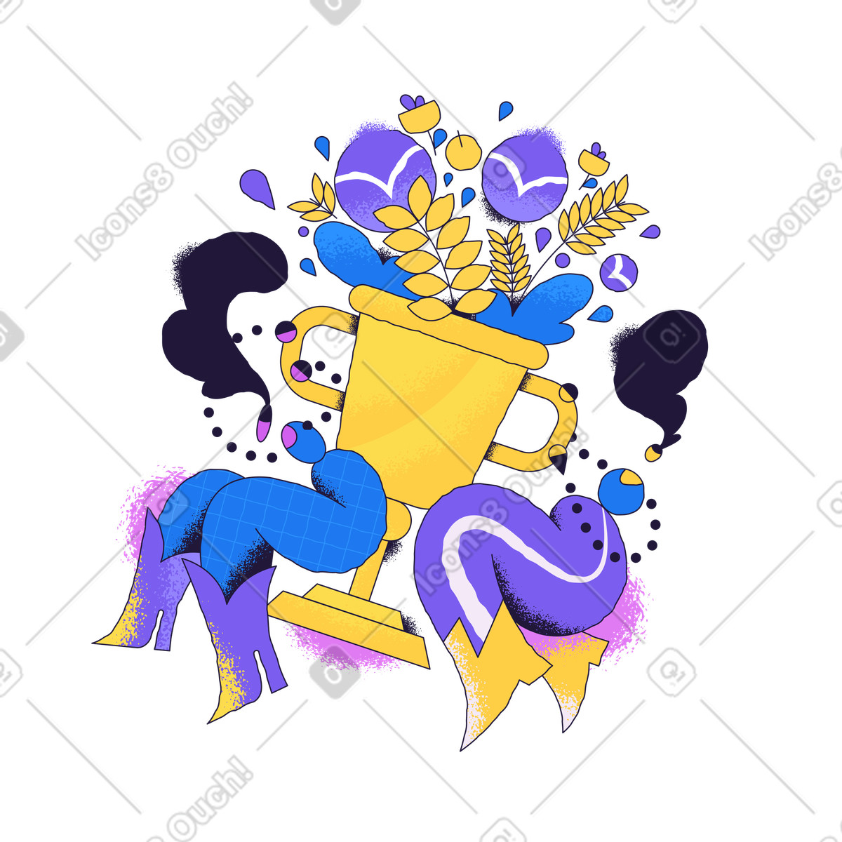 Ilustración Mujeres sosteniendo un trofeo con flores. en estilo Conifer a descargar en PNG y SVG