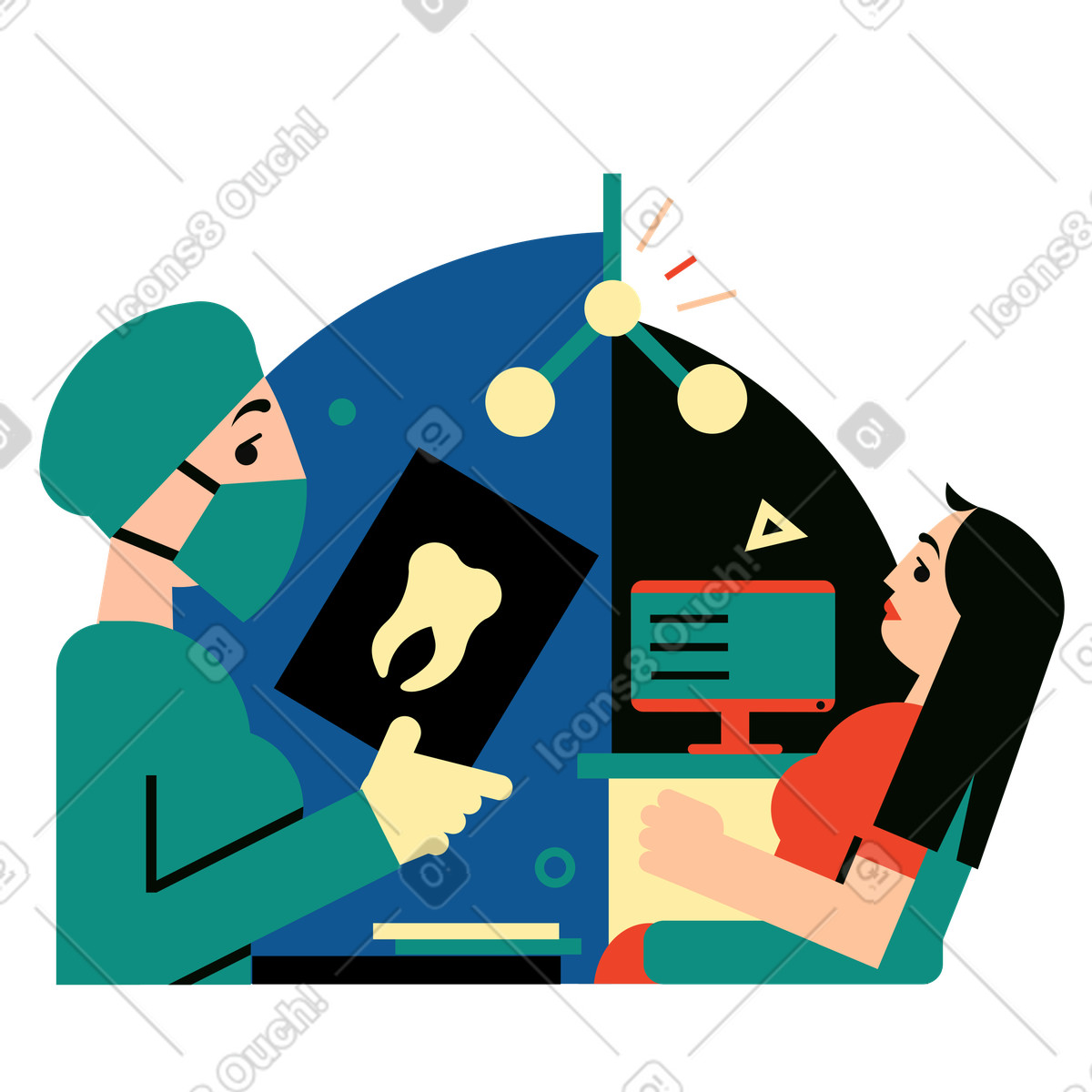 Dentist showing x-ray results to patient illustration in Polar style download in PNG, SVG