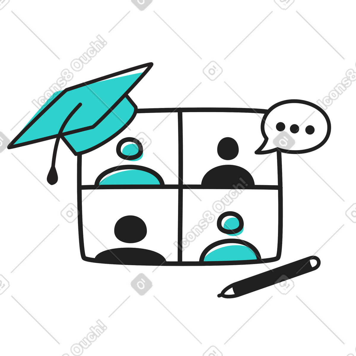一群大学生参加在线课程插图，PNG、SVG格式