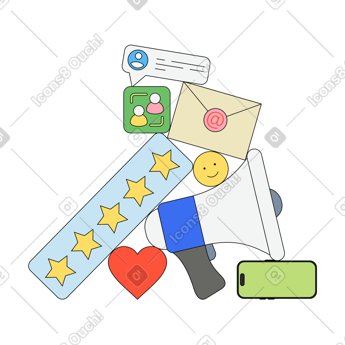 Marketing digitale: e-mail e social media illustrazione in stile Kindy scarica in PNG, SVG