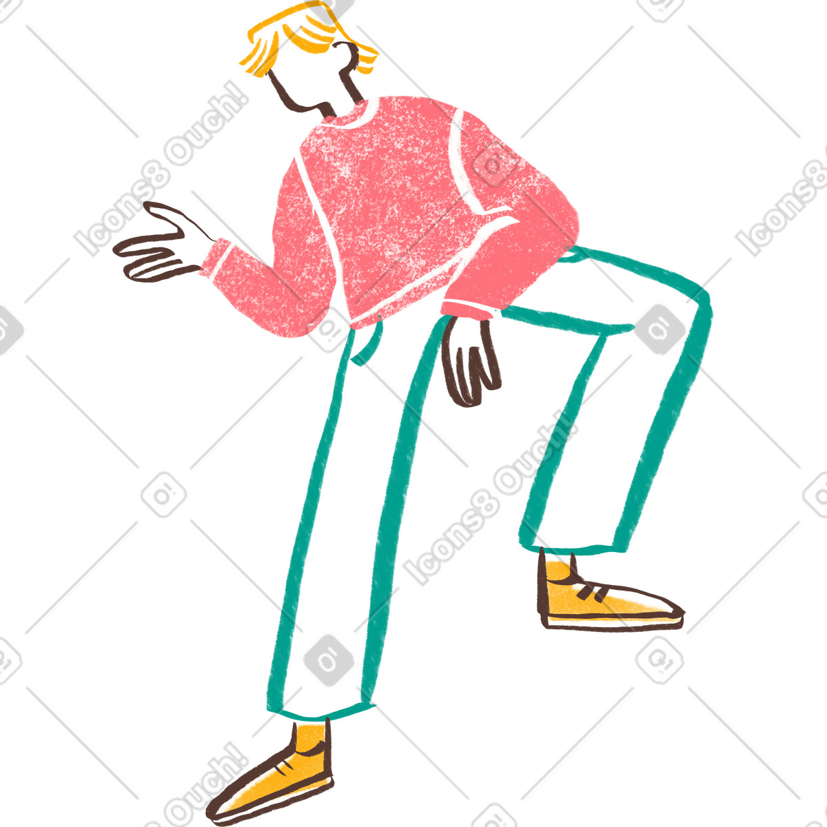 Blond man talking with his leg on something illustration in Company style download in PNG, SVG