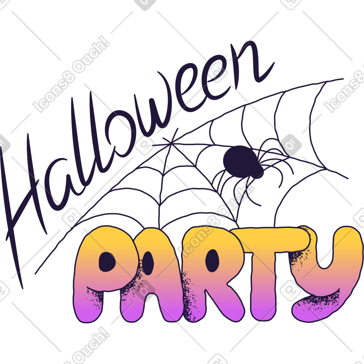 Halloween-party mit spinne-Illustration im Conifer-Stil als Download in PNG, SVG