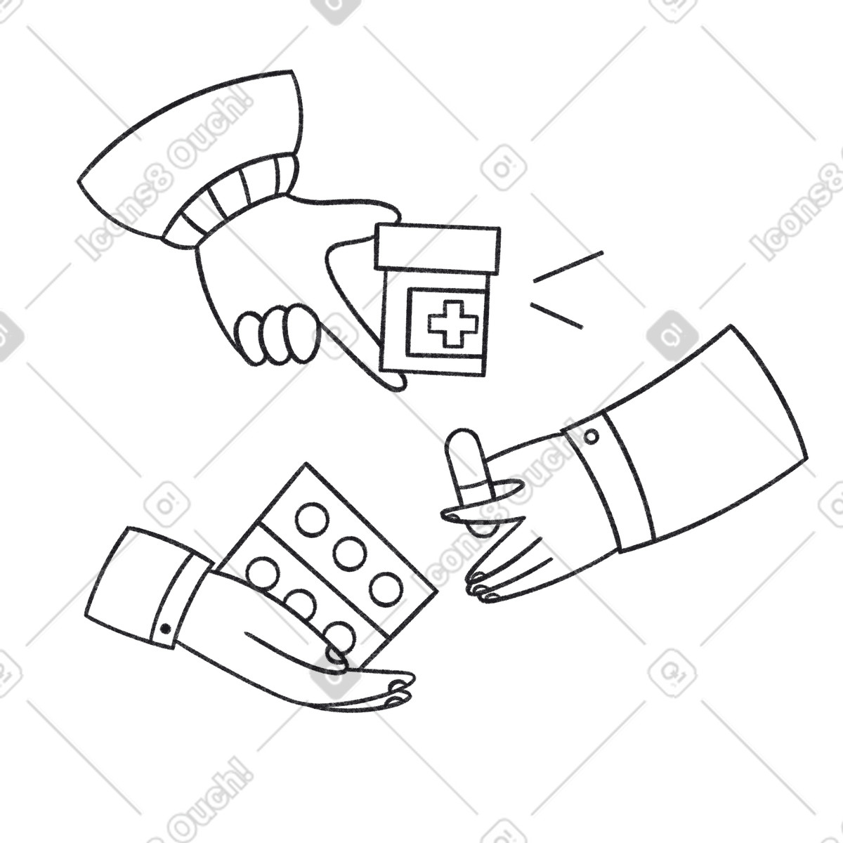 Hände, die pillen halten-Illustration im Bonbon Line-Stil als Download in PNG, SVG