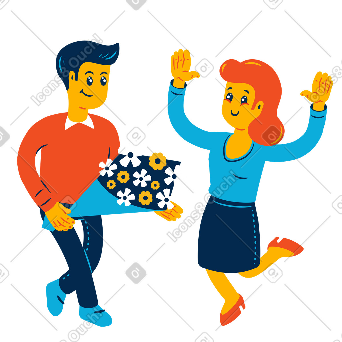 Presenting bouquet to lover, Surprise gift or special occasion-Illustration im Flame-Stil als Download in PNG, SVG