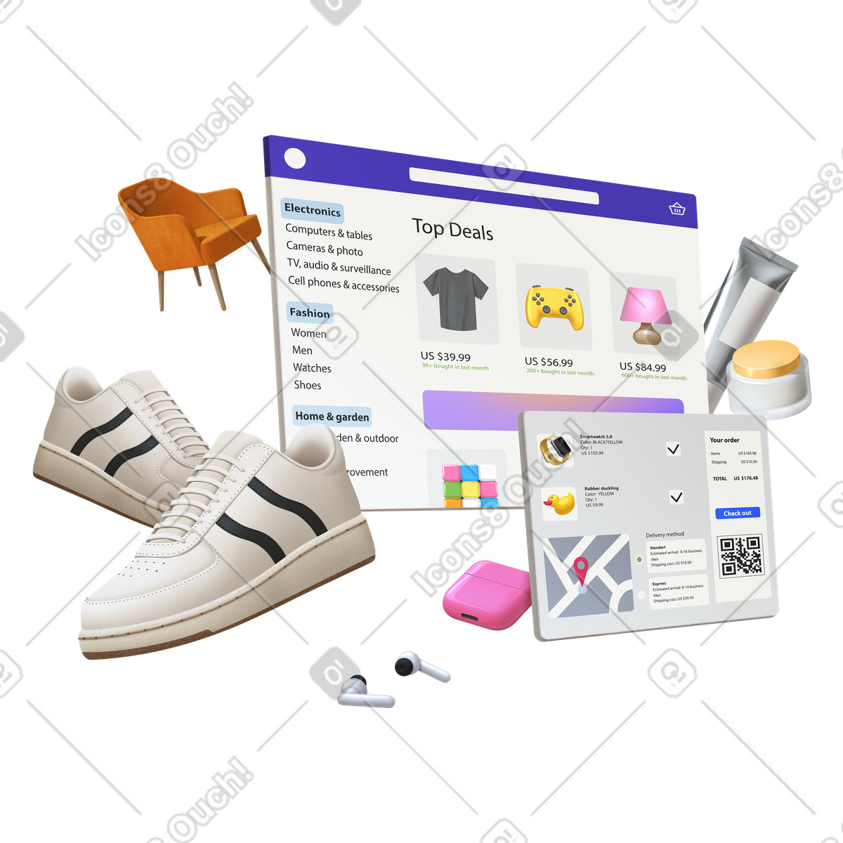 Ilustración Online marketplace in browser window en estilo Props a descargar en PNG y SVG