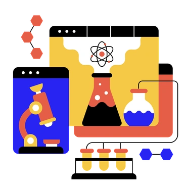 Laboratory equipment and scientific symbols - Flat style illustration