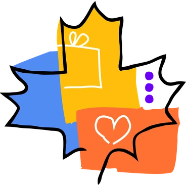 Colorful abstract shapes with gift and heart motifs - Puzzle style illustration