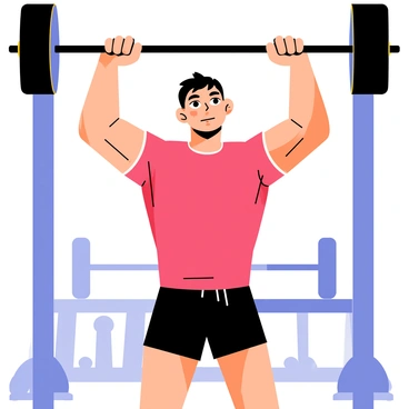 A rugby player performing strength training in a gym. The player is wearing a fitted red jersey and black shorts, showcasing muscular arms and legs. He is lifting a heavy barbell above his head, with beads of sweat visible on his forehead. The gym is equipped with various weightlifting equipment, including dumbbells and benches in the background. Bright fluorescent lights illuminate the space, highlighting the player's focused expression and determined stance.
