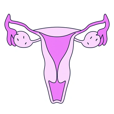 A detailed medical illustration showing a cross-section of the female reproductive system. The illustration prominently features the uterus in the center, depicted in a pale pink color. Surrounding the uterus are the ovaries, fallopian tubes, and the vagina, all labeled clearly. The ovaries are shown in a lighter shade of pink, with a few small follicles visible. The fallopian tubes curve elegantly from the sides of the uterus, and the vagina extends downwards. The entire illustration includes anatomical labels for each part, using a clear and legible font. The background is a soft white to enhance the focus on the anatomical structures.