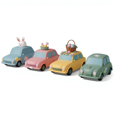 A parking lot filled with cars, each uniquely decorated for Easter