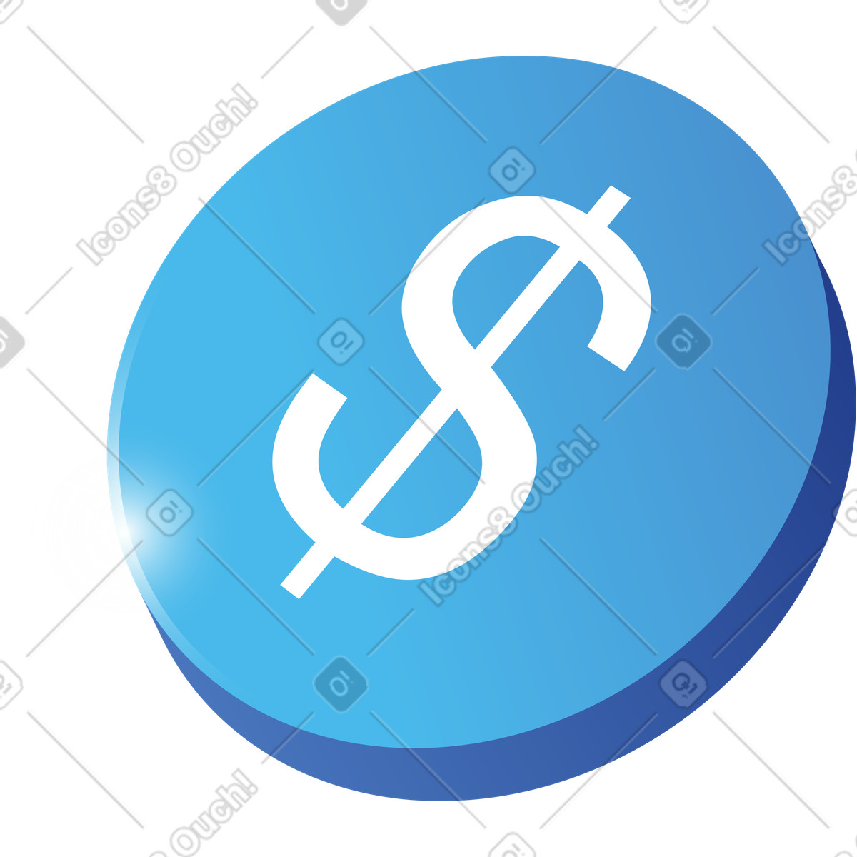 Blue dollar coin with bling illustration in Quantum style download in PNG, SVG