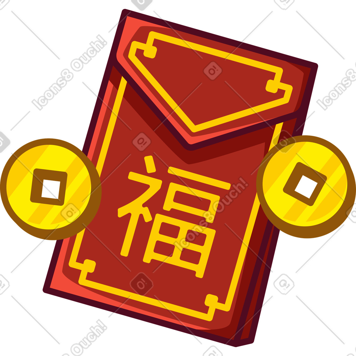 Ilustração de Envelope vermelho chinês com moedas em no estilo Festicon para baixar em PNG, SVG