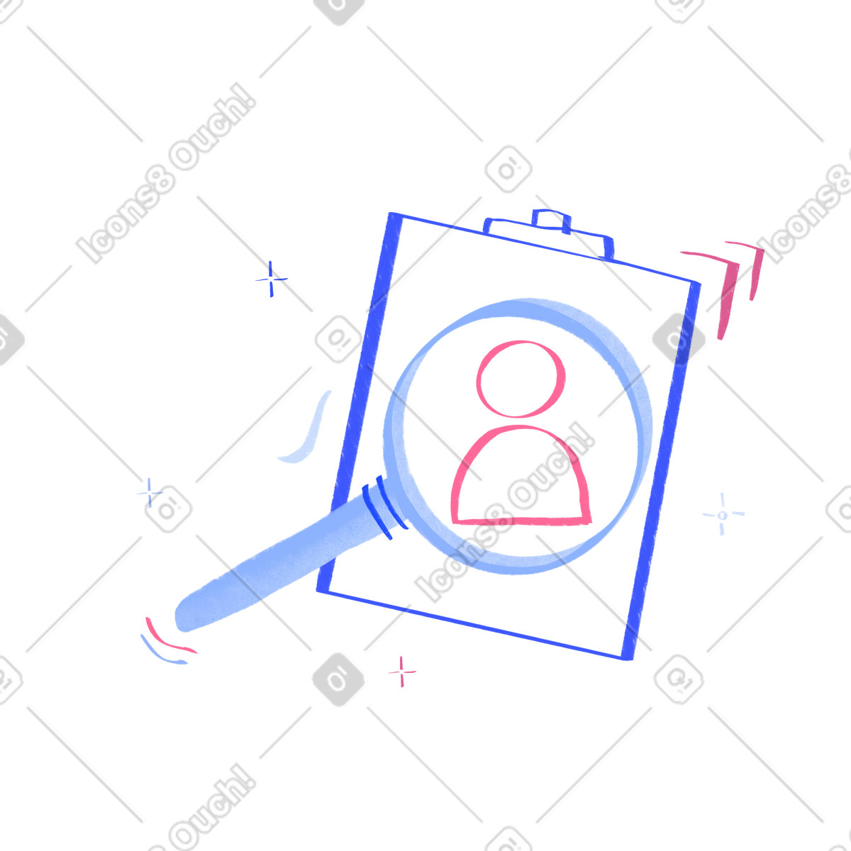 Lupe mit benutzersymbol-Illustration im Quirky-Stil als Download in PNG, SVG