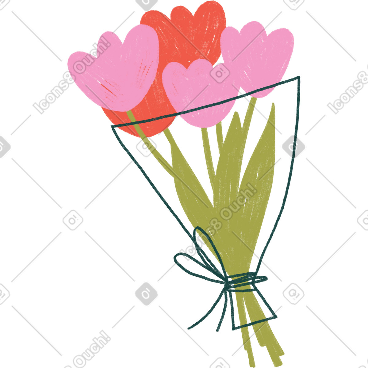Иллюстрация Bouquet of pink and red tulips в стиле Tutti — скачать в форматах PNG, SVG