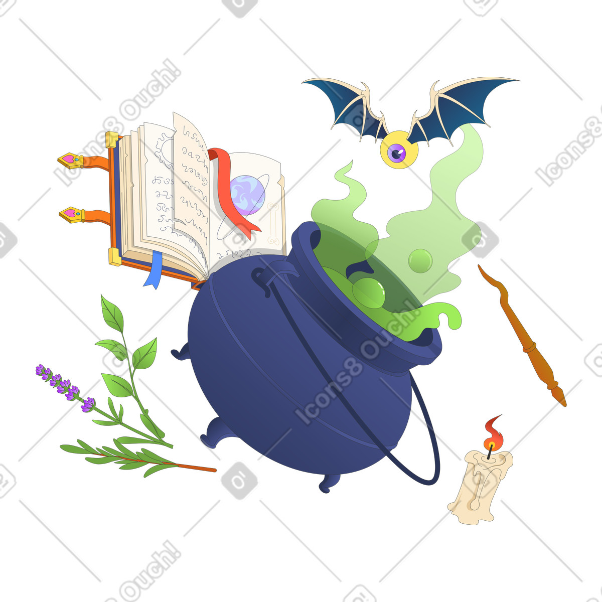 Illustration Potion de sorcière d'halloween dans un chaudron le style Kit à télécharger aux formats PNG, SVG
