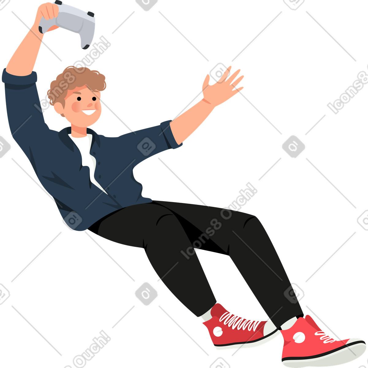 Ilustração de Menino alegre com gamepad em no estilo Lagom para baixar em PNG, SVG