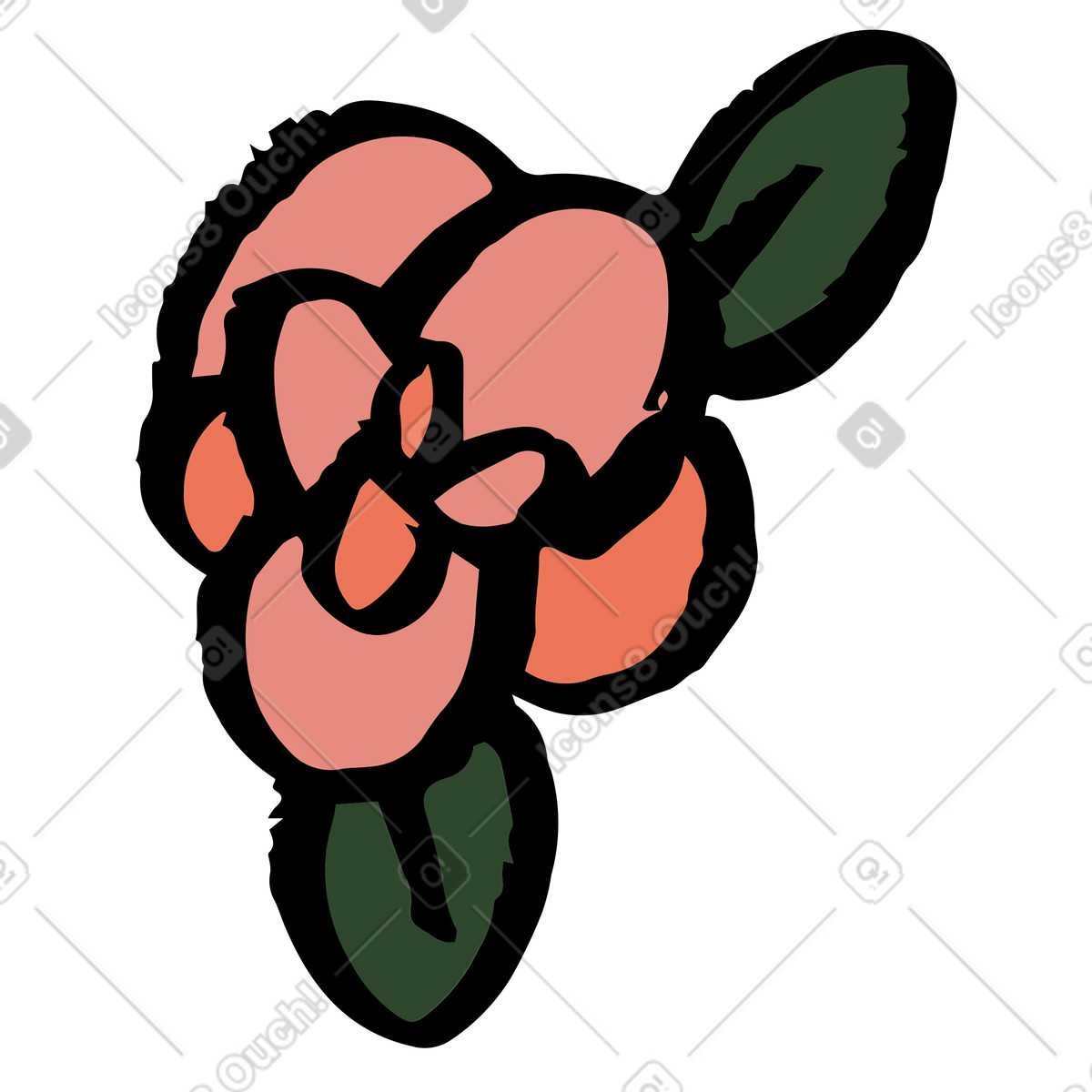 Scandi スタイルの Pink peony flower with green leaves のイラストをPNG、SVG形式でダウンロード