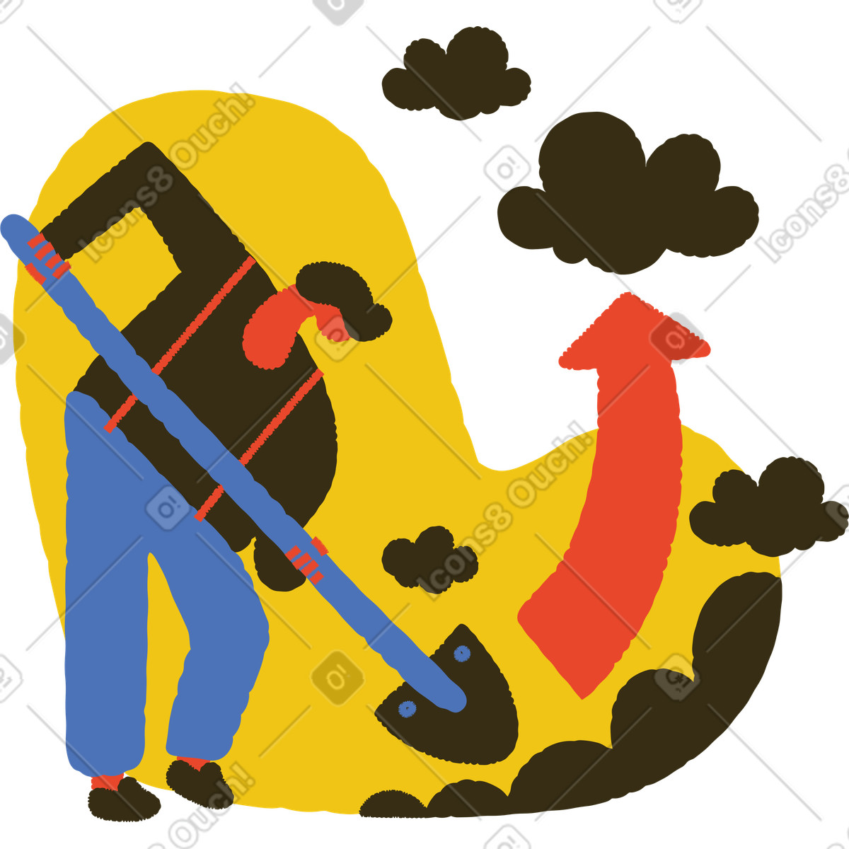 Ilustração de Homem com uma pá fazendo upload para a nuvem em no estilo Bermuda baixar em PNG, SVG