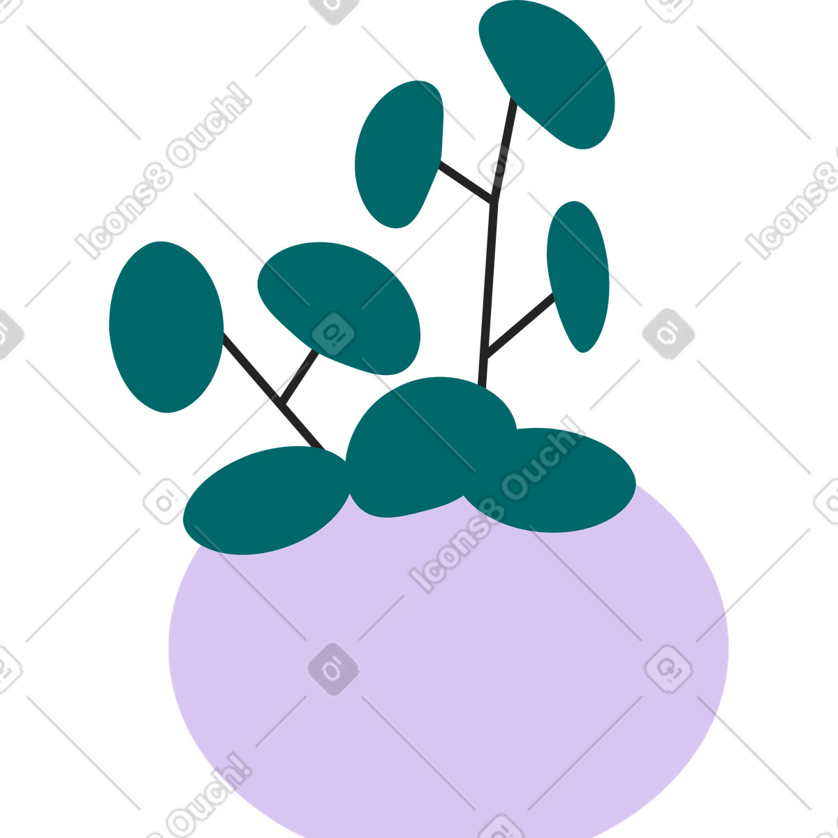 Fiore con foglie rotonde in una pentola illustrazione stile Sammy Line scarica PNG, SVG