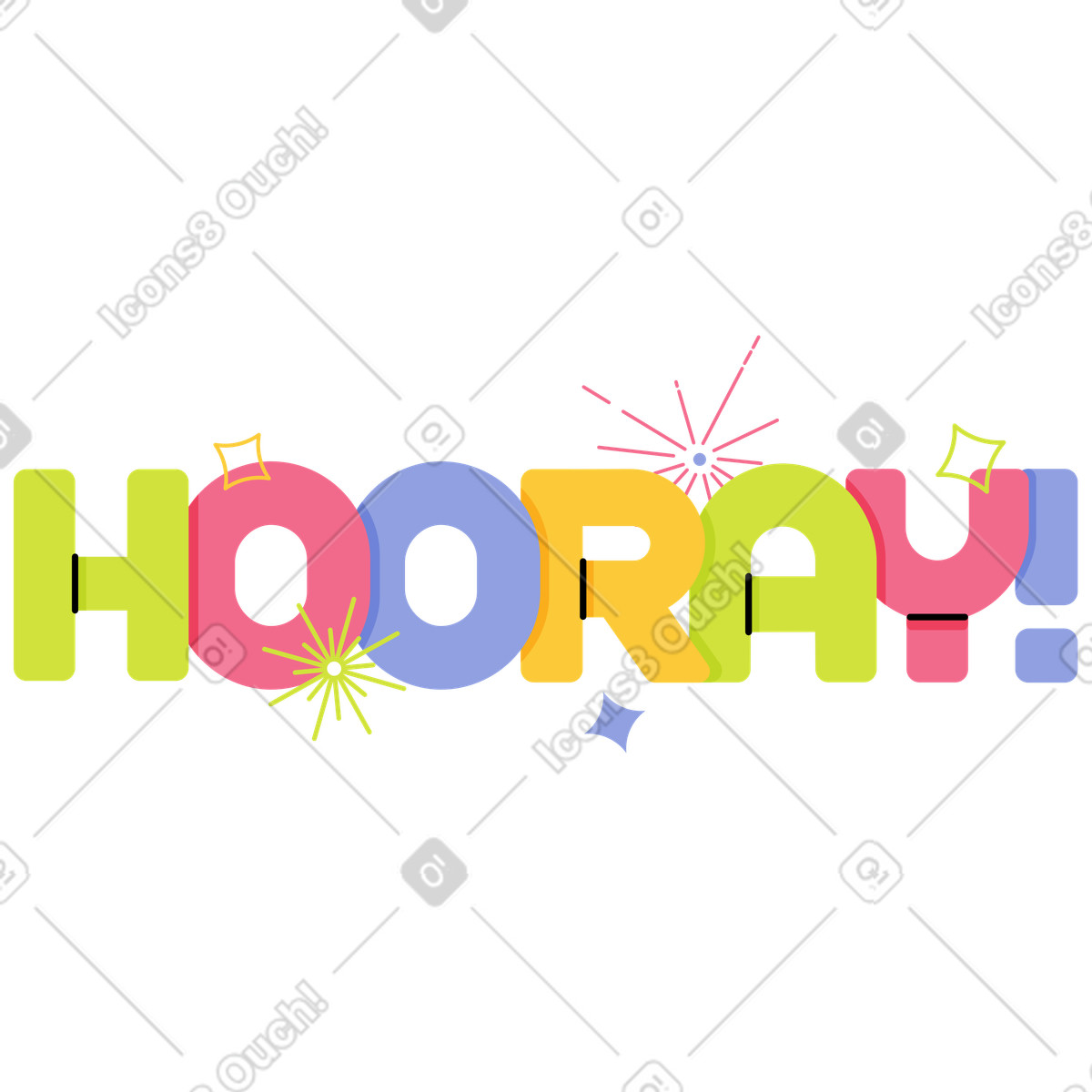 Ilustração de Bright hooray message with sparkles, Festive positive greeting em no estilo Juicy para baixar em PNG, SVG