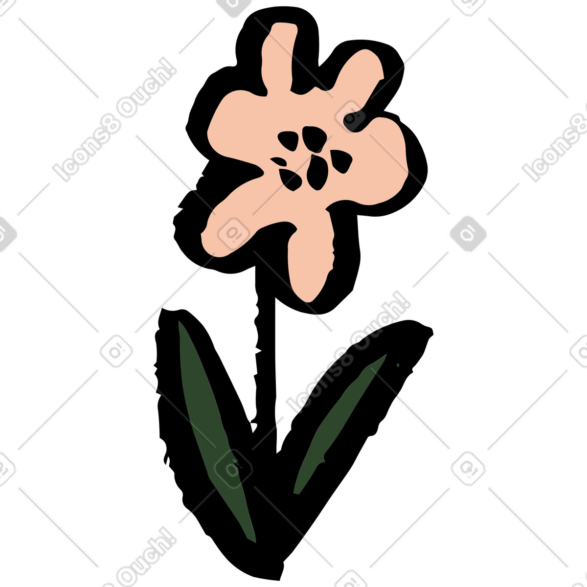 Beige flower with green leaves-Illustration im Scandi-Stil als Download in PNG, SVG