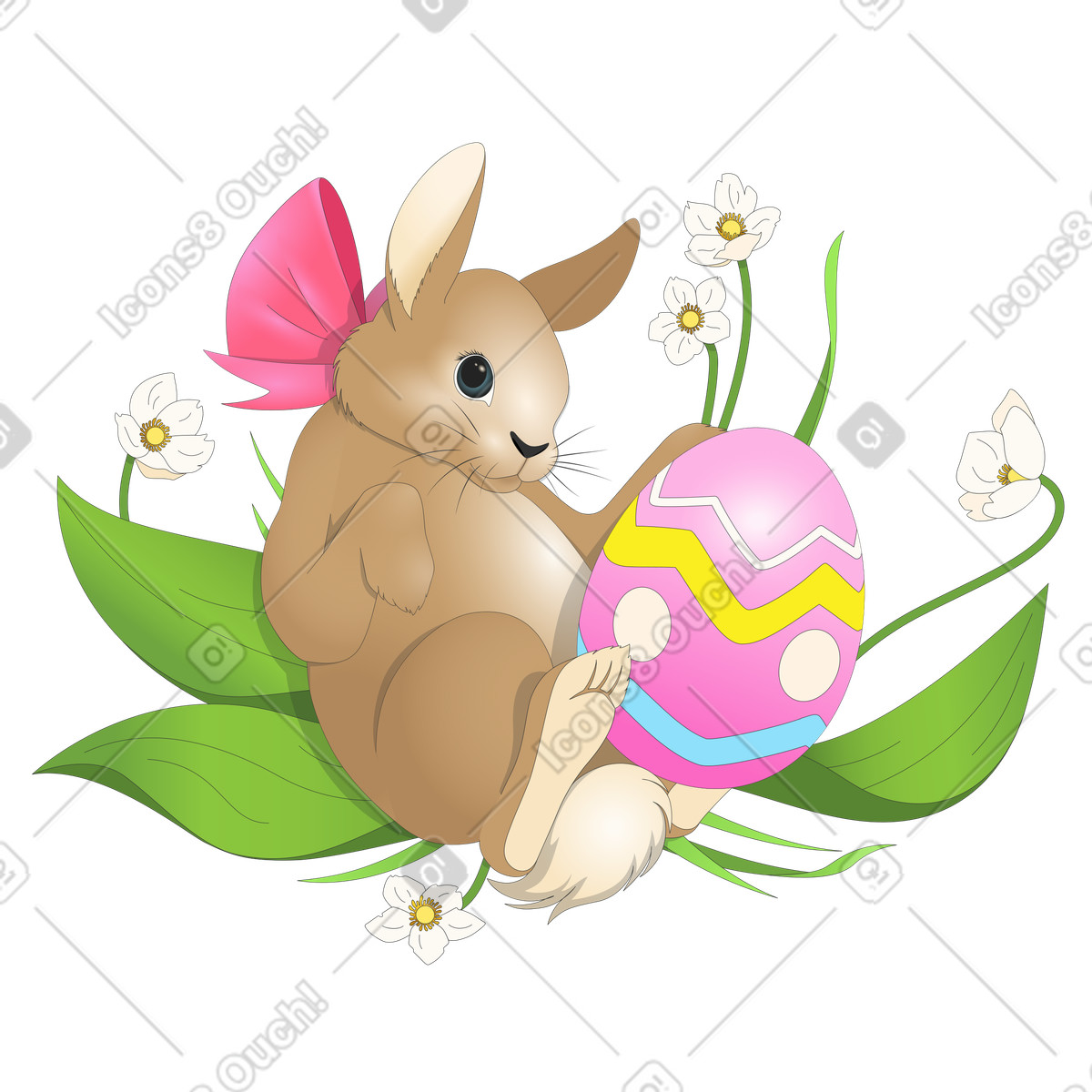 Easter bunny with egg illustration in Kit style download in PNG, SVG