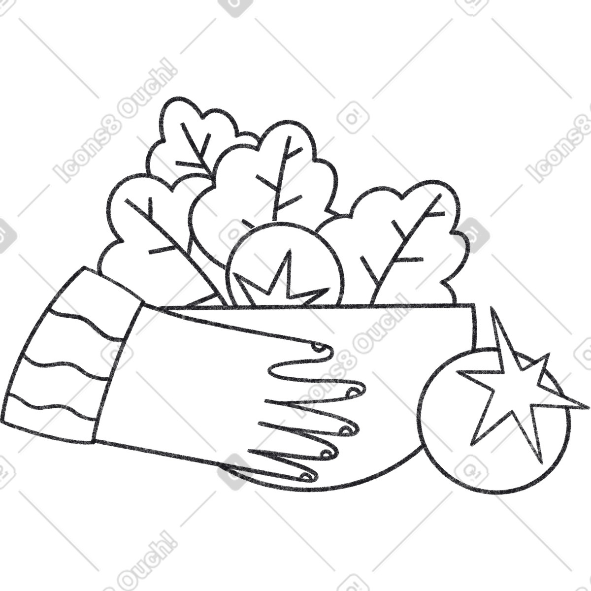 Ilustração de Hand holding a plate of vegetables em no estilo Bonbon Line para baixar em PNG, SVG