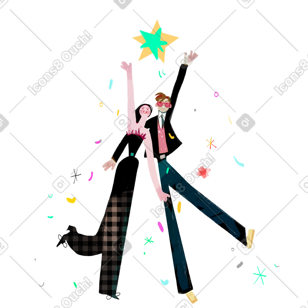 Man and woman celebrating success illustration in Fabulous style download in PNG, SVG