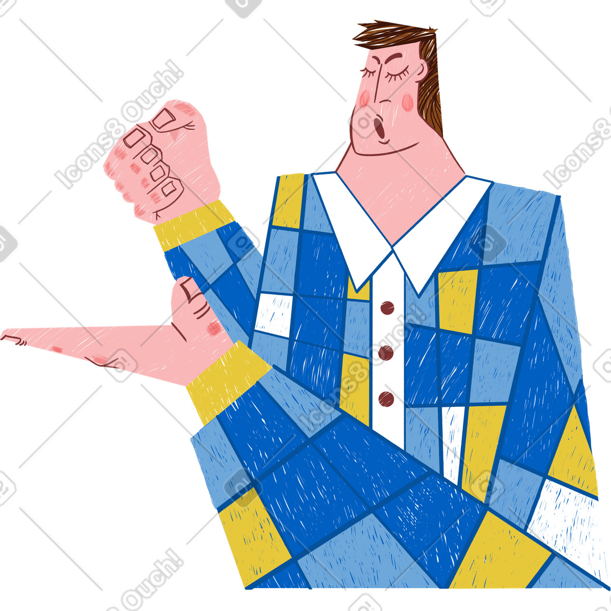Ilustración Man showing something en estilo Sleepy a descargar en PNG y SVG