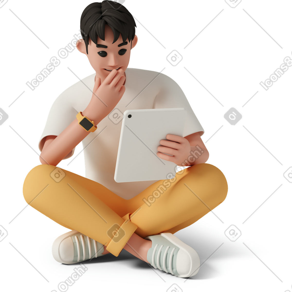 Confused man looking at tablet-Illustration im 3D Casual life-Stil als Download in PNG, SVG