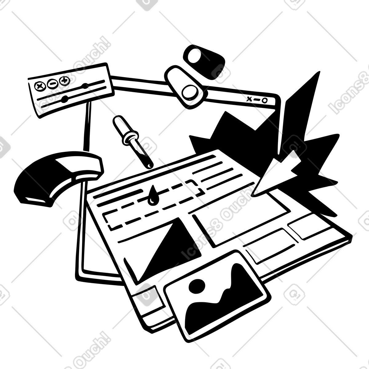 Creating website with interface elements illustration in PNG, SVG